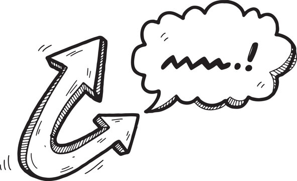 A black and white illustration of a speech bubble with 'mmm' and an arrow.