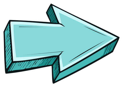 Stylized Teal 3D Arrow Pointing Right With Comic Book Style Outline