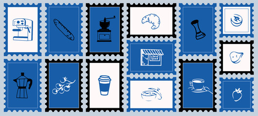 Obraz premium Vintage hand drawn Italian travel stamp collection for tourism branding, travel posters, postcards, souvenir packaging, scrapbook layouts, editorial design, and destination marketing