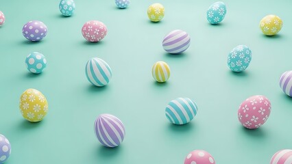 Obraz premium Easter monday decorative eggs in pastel colors on light blue background