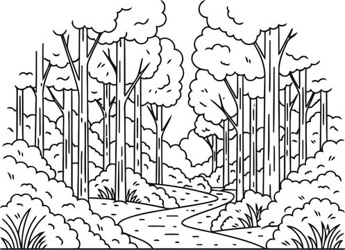 Vintage illustration of a group of tall wooden wind chimes amidst nature