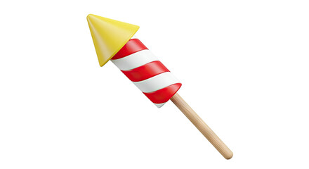3D Render of a Red and White Striped Firework Rocket with a Yellow Tip
