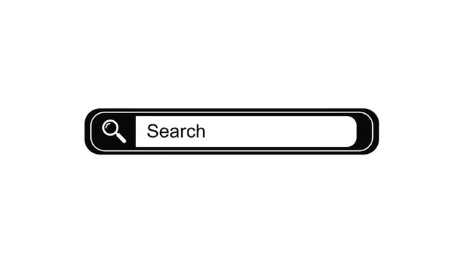 A black search bar with a magnifying glass isolated on white silhouette