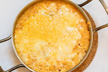 Close-Up of Traditional Turkish Menemen with Kashar Cheese