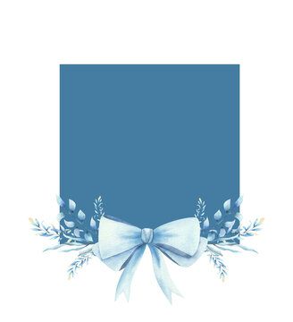 square postcard frame with a watercolor bow and twigs