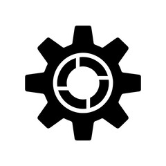 Obraz premium Stylized black and white gear symbol with bold minimalist lines, silhouette design shows mechanical detail, ideal for industrial process representation. Conceptual gear symbol for technology projects.