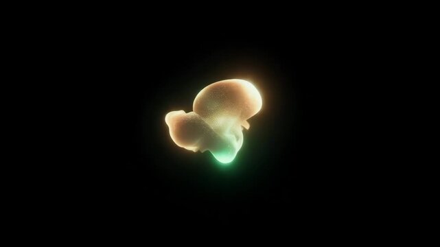 Glowing abstract blob with energetic mood floating softly on black background with organic luminous form