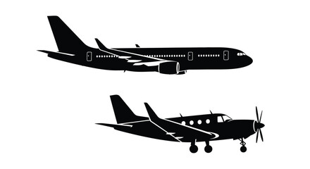 Two aircraft in profile view a striking black silhouette