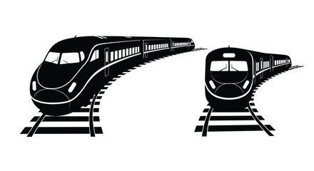 Two high speed trains depicted in a striking black silhouette © Lhvect02