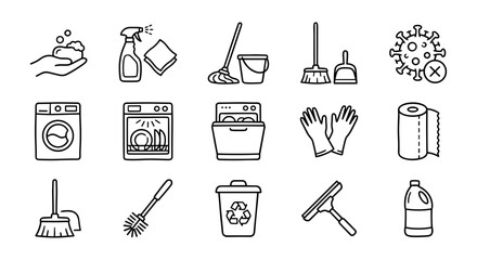 Comprehensive cleaning and hygiene icons collection