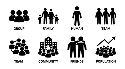 People group icons showing family team and community