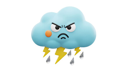 Fototapeta premium Angry Cartoon Cloud with Lightning and Rain