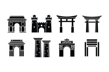 Fototapeta premium Architectural Gates Icons: Arch, Castle Gate, Torii, Column