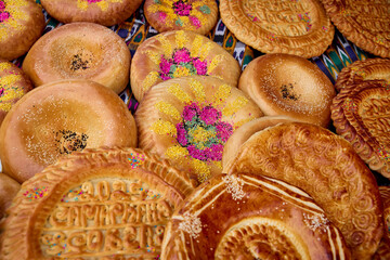 Delicious traditional Uzbek bread lepyoshka