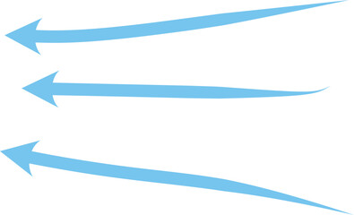 Obraz premium Transparent background: Blue Wavy Arrows Flowing Left - Directional, Movement, Information Flow Air flow arrows. Blue cold wind stream, fresh water direction Light wind set of vector elements on,