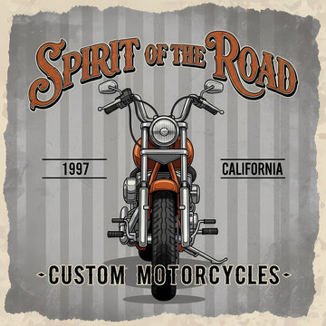 Vintage Motorcycle Illustration Spirit of the Road, Custom Motorcycles, California, 1997
