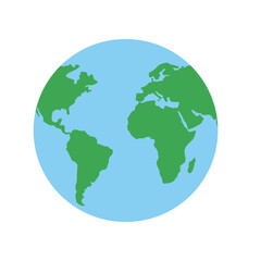 Obraz premium Flat Design Planet Earth Globe Vector Illustration - Green Continents and Blue Ocean World Map Graphic