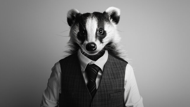 Mofeta con chaleco y corbata, estilo ejecutivo