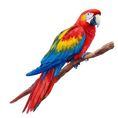 Naklejka premium Parrot, illustration watercolor with dynamic strokes and balanced color harmony, isolated on a white background.