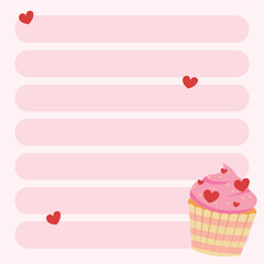 memo design with stripes for a to-do list in a cute pink design with a cupcake and hearts