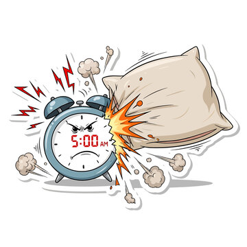 Cute Cartoon Sticker Exploding Alarm Clock with Mail Bag, Shockwave, Explosion, Alertness, Time
