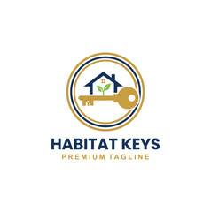 Fototapeta premium A house silhouette merged with a key and a green sprout, symbolizing secure and natural living.