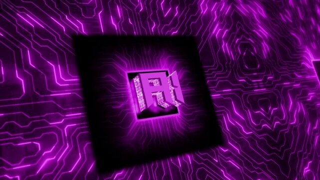 Pink color ai 3d text animation with motherboard data transfer hi tech design technology background