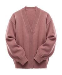 Fototapeta premium Ribbed hem cardigan with balloon sleeves in dusty rose color