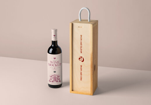 Wine Bottle Label & Box Mockup