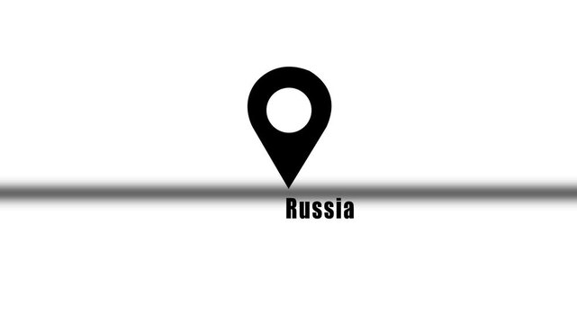 Russia Location Pin Animation Featuring A Black And White Map Pointer Icon For Navigation Tracking Travel Business And Sports Documentaries.
