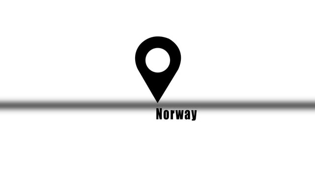 Norway Location Pin Animation Featuring A Black And White Map Pointer Icon For Navigation Tracking Travel Business And Sports Documentaries.
