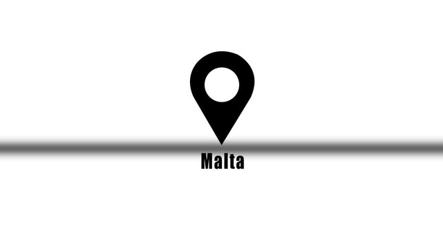 Malta Location Pin Animation Featuring A Black And White Map Pointer Icon For Navigation Tracking Travel Business And Sports Documentaries.
