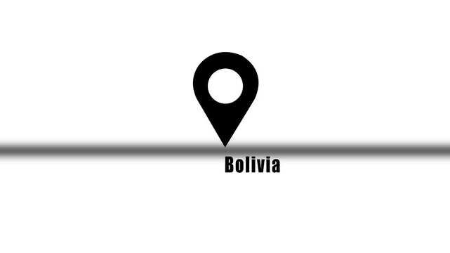 Bolivia Location Pin Animation Featuring A Black And White Map Pointer Icon For Navigation Tracking Travel Business And Sports Documentaries.
