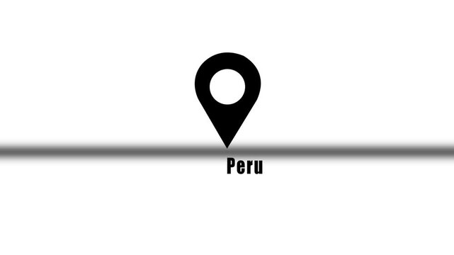 Peru Location Pin Animation Featuring A Black And White Map Pointer Icon For Navigation Tracking Travel Business And Sports Documentaries.
