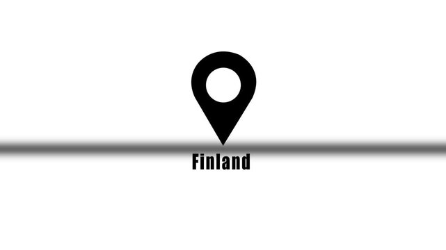 Finland Location Pin Animation Featuring A Black And White Map Pointer Icon For Navigation Tracking Travel Business And Sports Documentaries.
