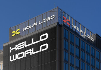 Three Logo on Building Mockup