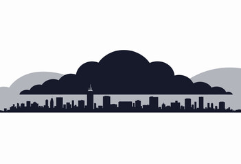 Dramatic Silhouette of a City Skyline Underneath Bold Cloud Formations Highlighting Urban Architecture and Skyscrapers