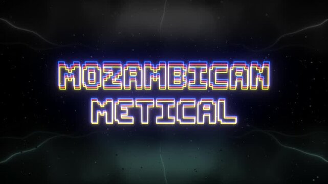 Mozambican Metical Neon text with retro background
