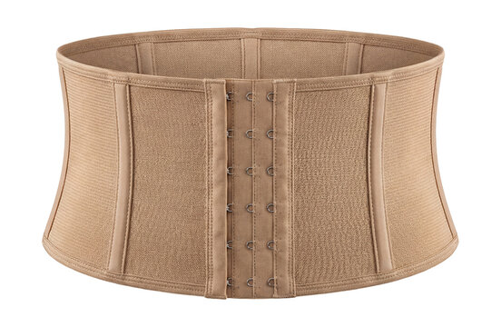 Wide beige elastic waist cincher with hook-and-eye fastening