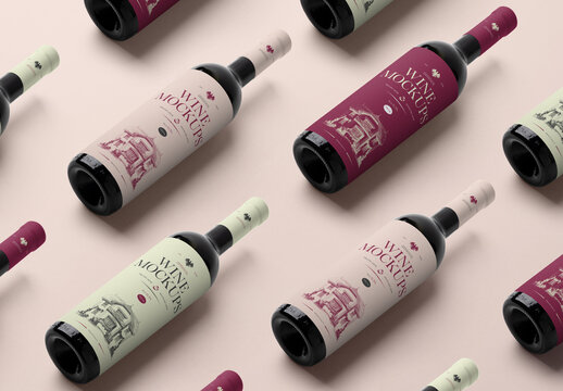 Lying Wine Bottle Set Mockups