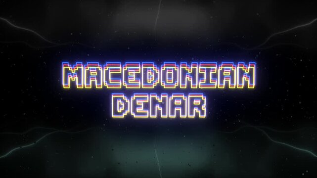 Macedonian Denar Neon text with retro background