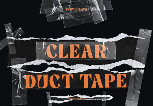 15 Transparent Duct Tape Overlay Elements. Realistic Torn Masking Tape Strips.