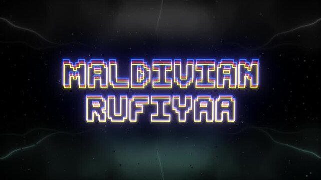 Maldivian Rufiyaa Neon text with retro background