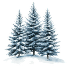 Obraz premium Snow-covered Pine Trees, watercolor painting vector, isolated on a white background.