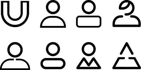Collection of diverse minimalist user icons representing different individuals and concepts isolated on transparent background