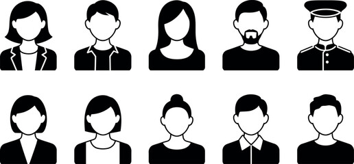 Collection of diverse professional and casual avatar icons representing different people and job roles