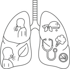 Diagram of the human lungs highlighting different regions and air passages