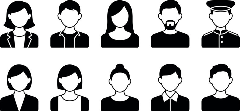Collection of diverse professional and casual avatar icons representing different people and job roles