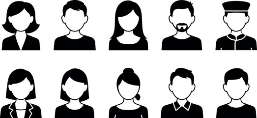 Diverse professional and casual avatars representing men and women in a clean graphic design style