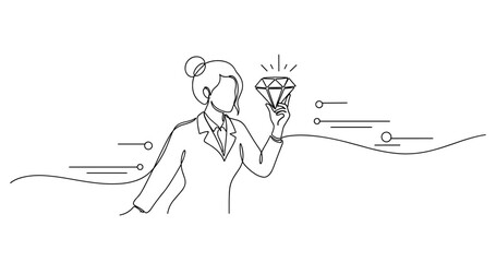 Obraz premium Line art of female holding diamond: elegant minimalist design with business suit. None editable stroke